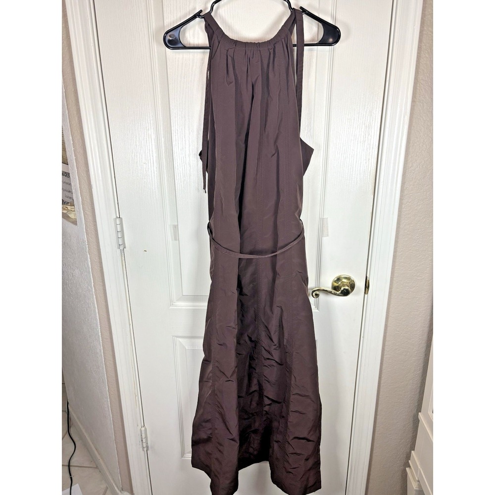 DKNY Women's Size 12 Chocolate Brown Halter Midi Dress Seamed Tie Straps Tie Wai - Picture 9 of 11